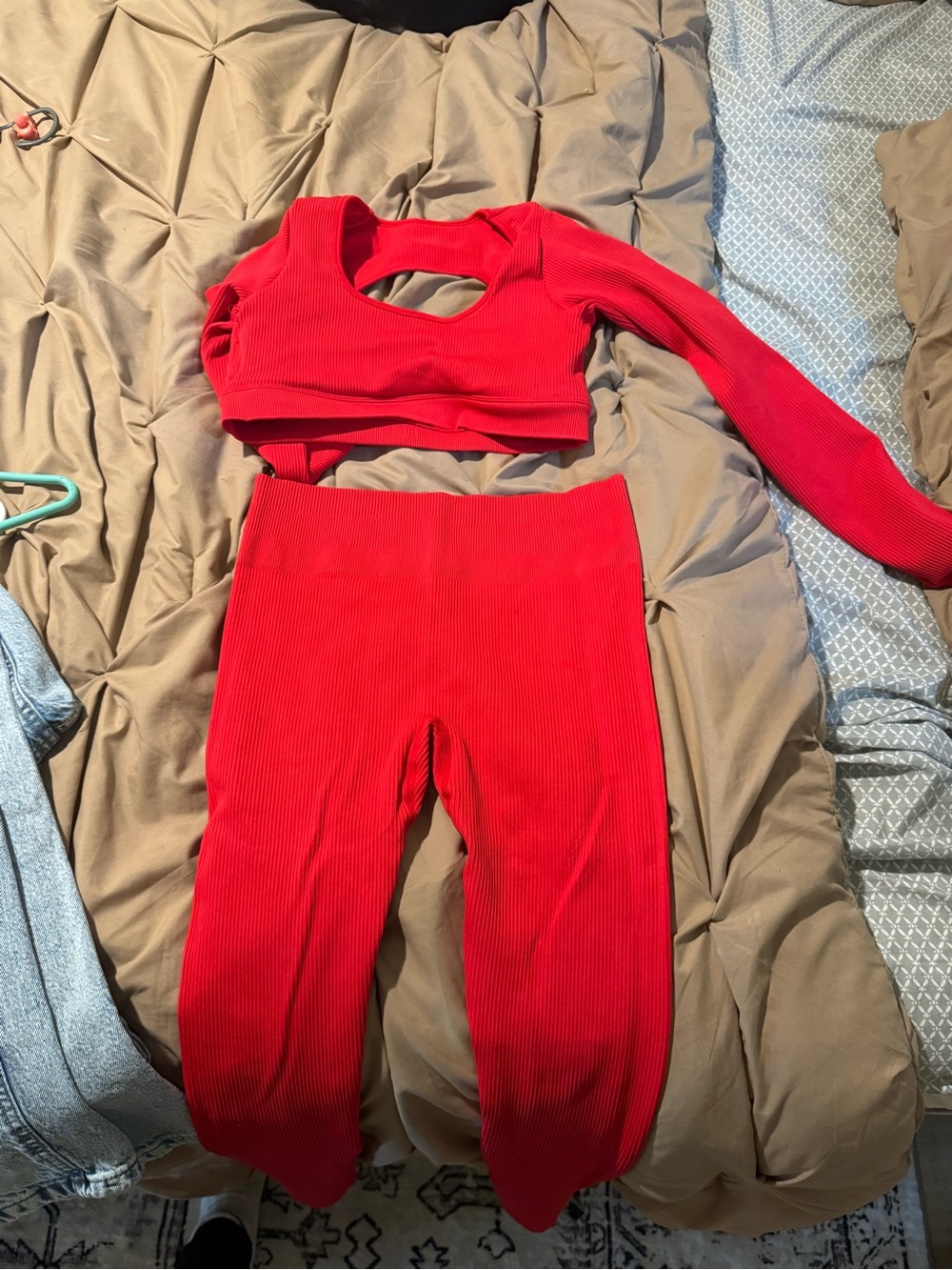 Amazon Red Ribbed Two-Piece Active Set